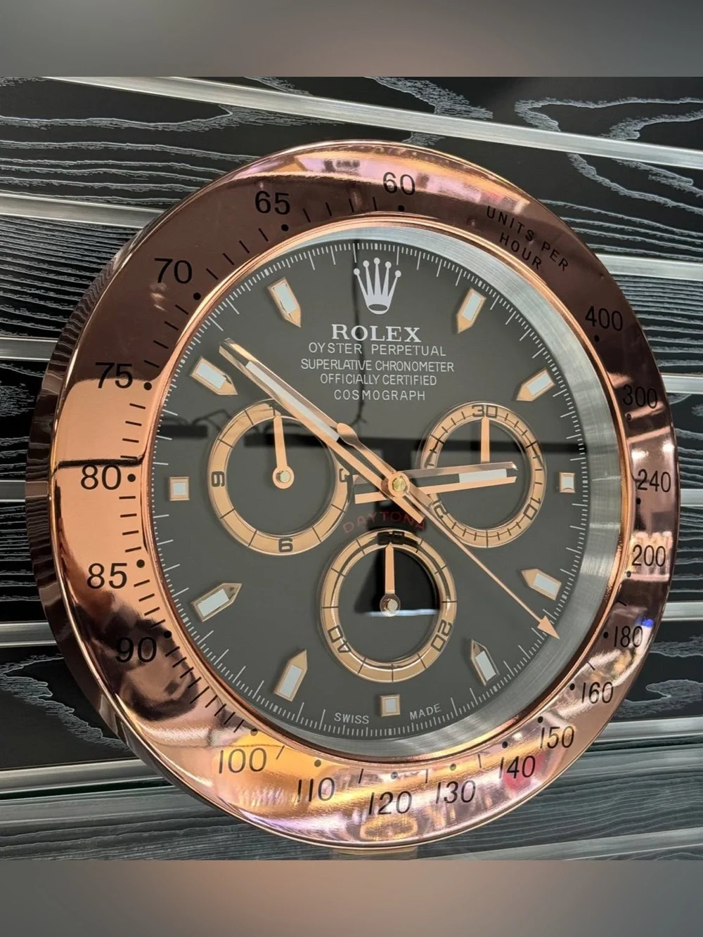 DAYTONA Cosmograph Wall Clock | Rose Gold Bezel Insert | Black Dial